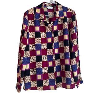 Vintage 80's Joan Leslie Geometric Printed Blouse